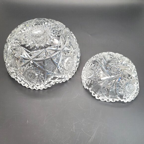 Cut Glass Bowls Set Of 2 With Intricate Starburst Design American Brilliant JY2 - Picture 8 of 10